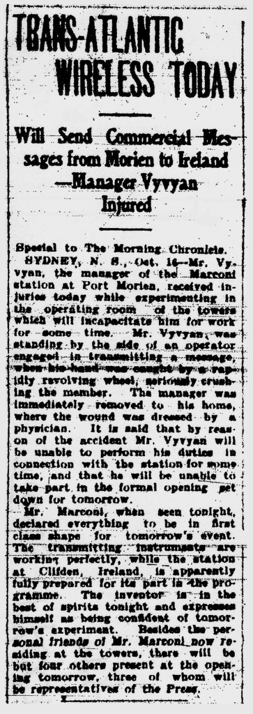 Marconi Transatlantic Wireless Telegraph, 17 October 1907
