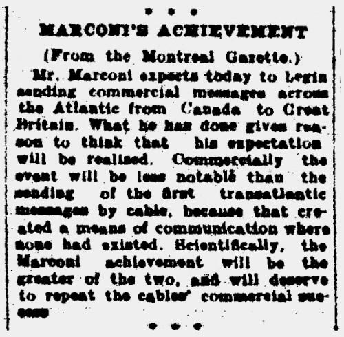 Marconi Transatlantic Wireless Telegraph, 21 October 1907