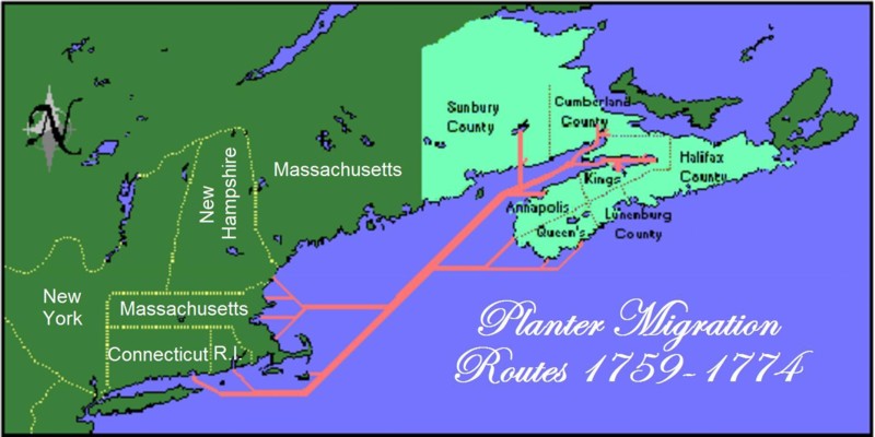 This is a map showing the migration routes followed by the New England Planters in the 1760s.