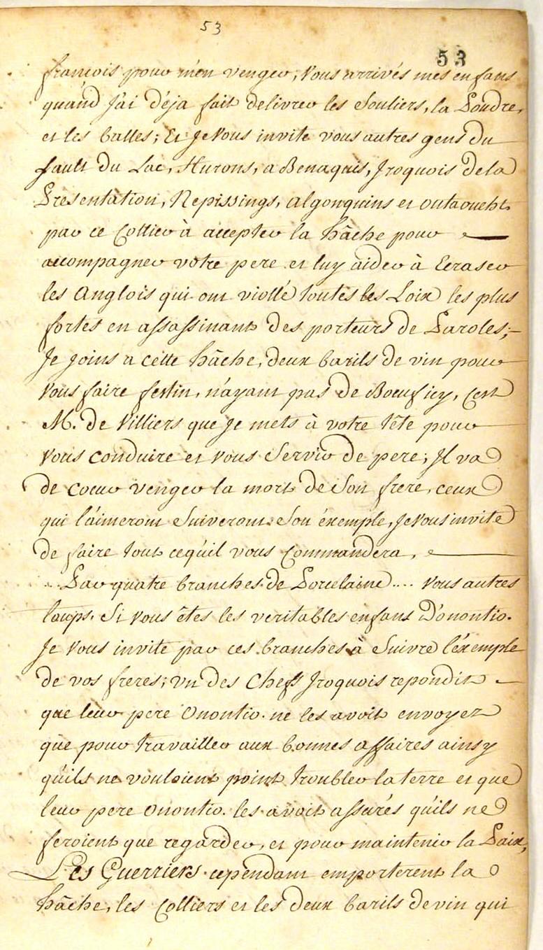 Seven Years War: Louis Coulon de Villiers, Journal 1754, page 53a, 1754