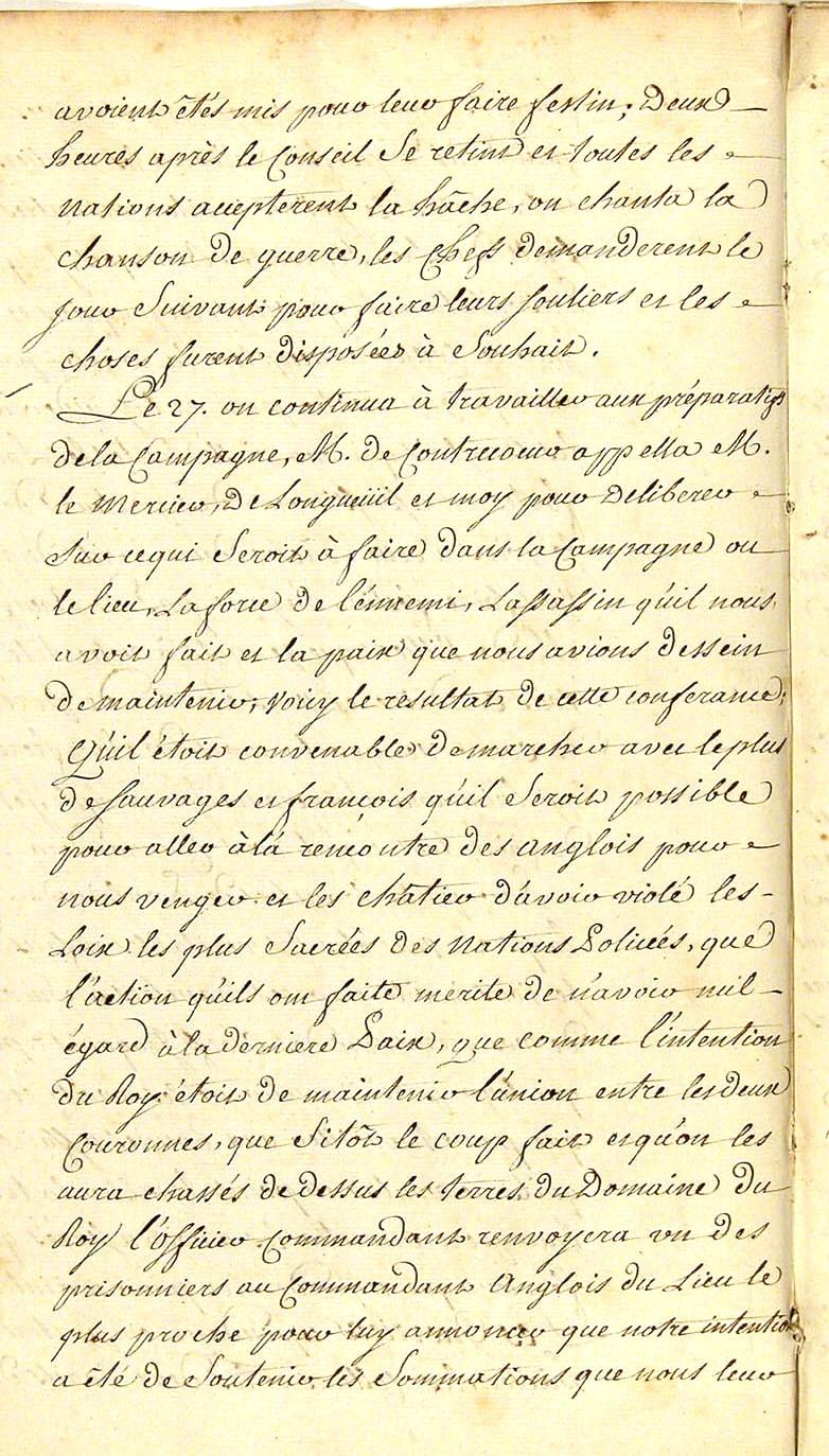 Seven Years War: Louis Coulon de Villiers, Journal 1754, page 53b, 1754