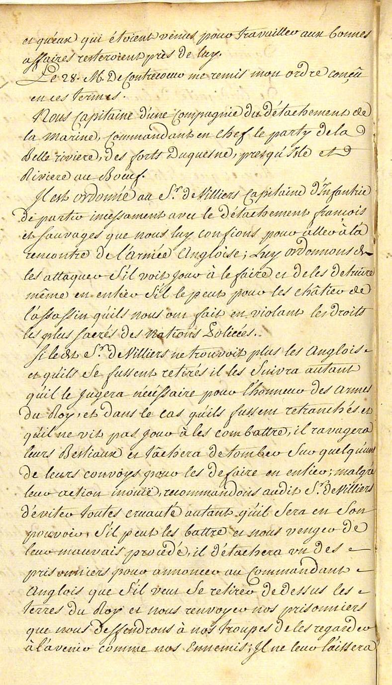 Seven Years War: Louis Coulon de Villiers, Journal 1754, page 54b, 1754