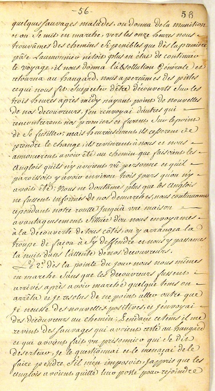 Seven Years War: Louis Coulon de Villiers, Journal 1754, page 56a, 1754