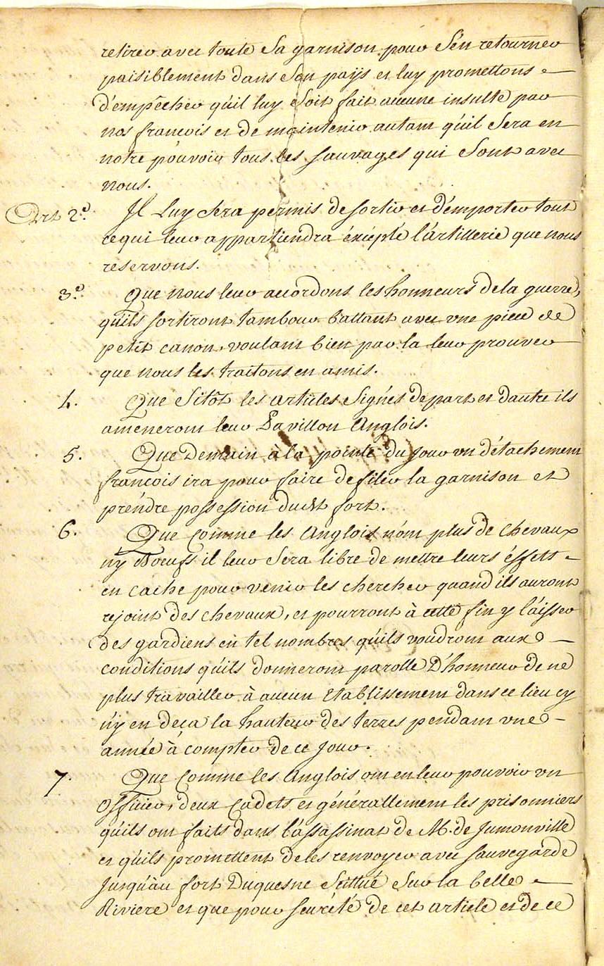 Seven Years War: Louis Coulon de Villiers, Journal 1754, page 58b, 1754