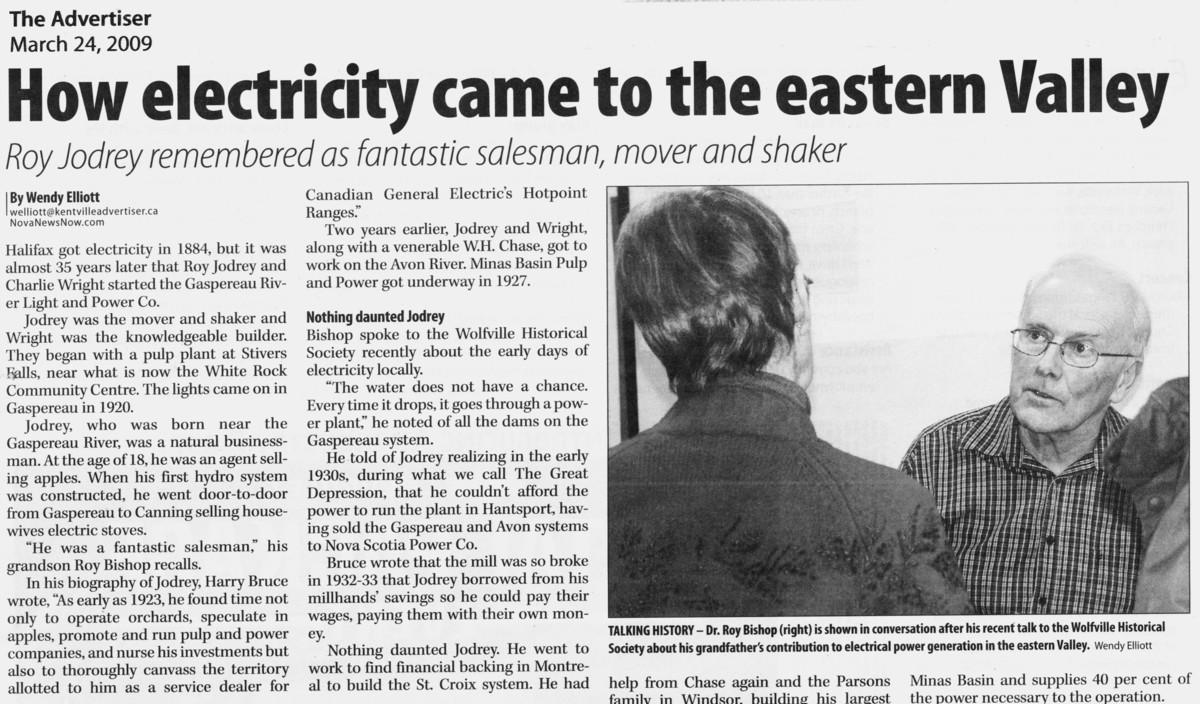 How Electricity came to the eastern Valley, Kings County Advertiser, March 2009