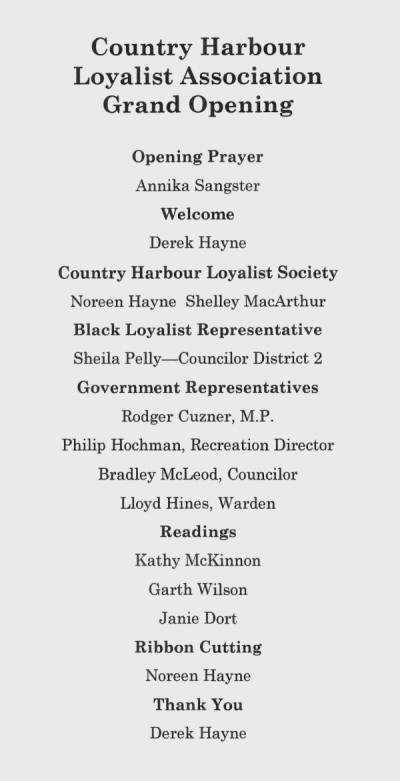 Country Harbour: Loyalist Trail opening day program page 2