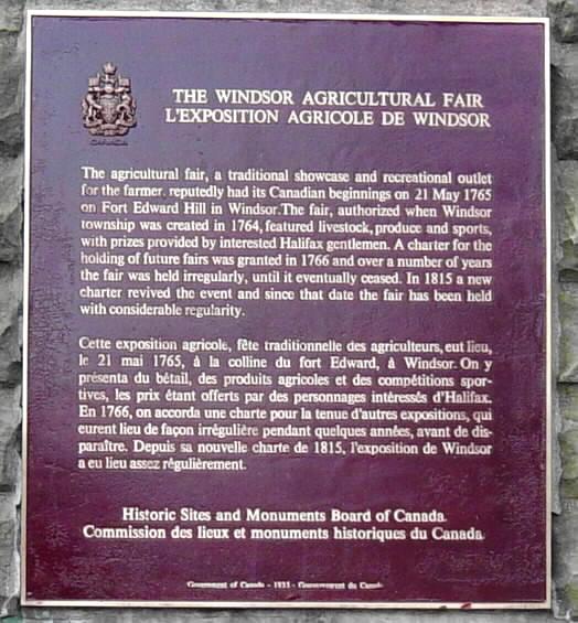 Plaque commemorating the founding of the Windsor Agricultural Fair in 1765