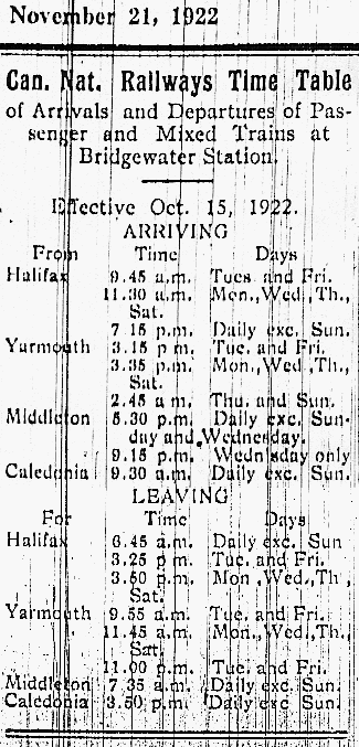 Nova Scotia: CNR Passenger Train Timetable, October 1922