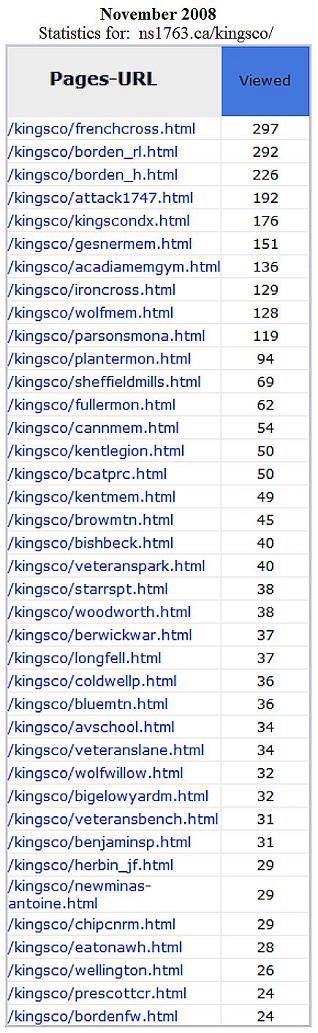 Kings County monuments website: traffic statistics, Nov. 2008