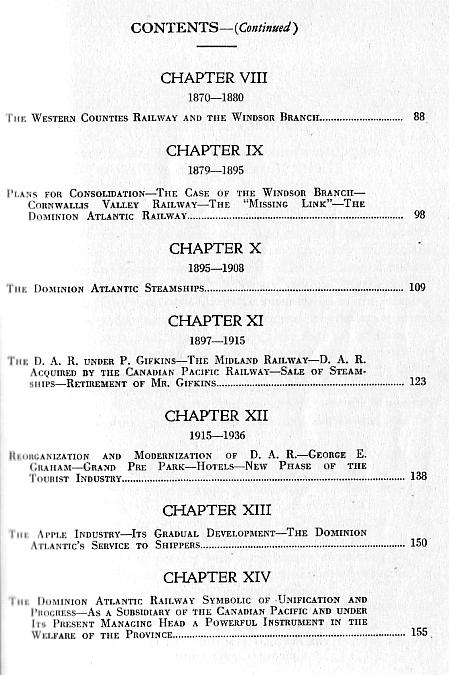 Contents, History of the Dominion Atlantic Railway, 1936, by Marguerite Woodworth