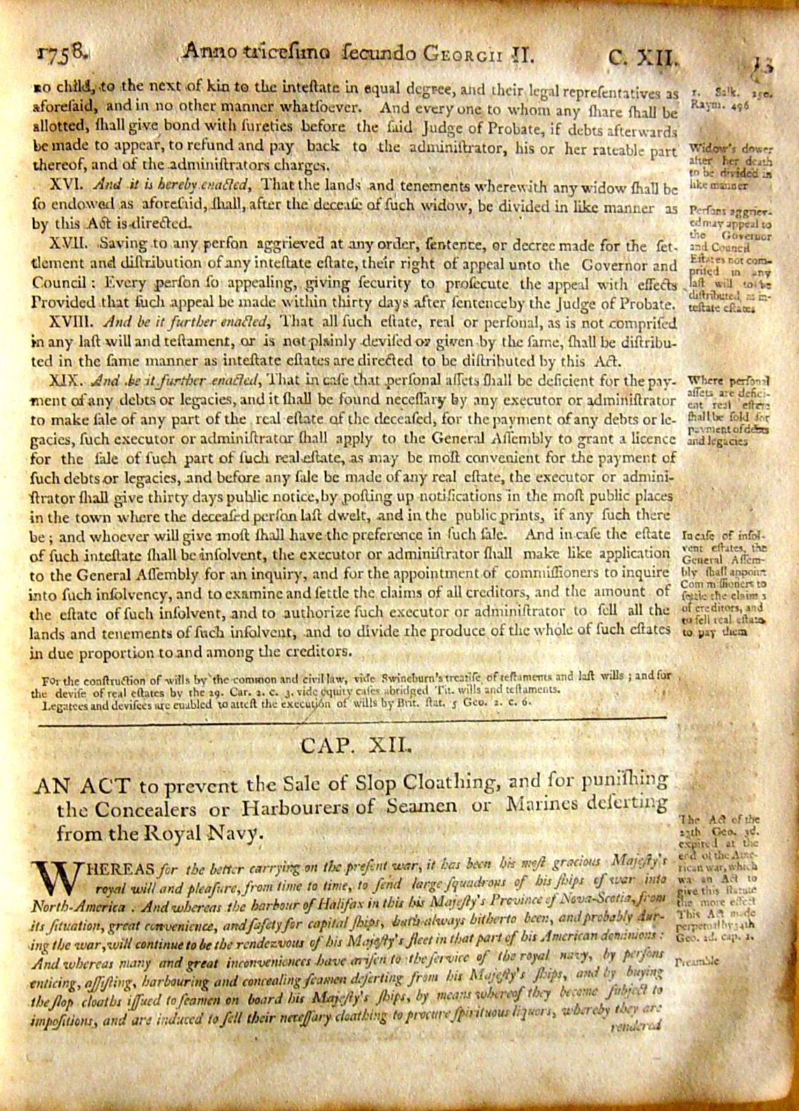 Page 13, Statutes of Nova Scotia, 1805, R.J. Uniacke