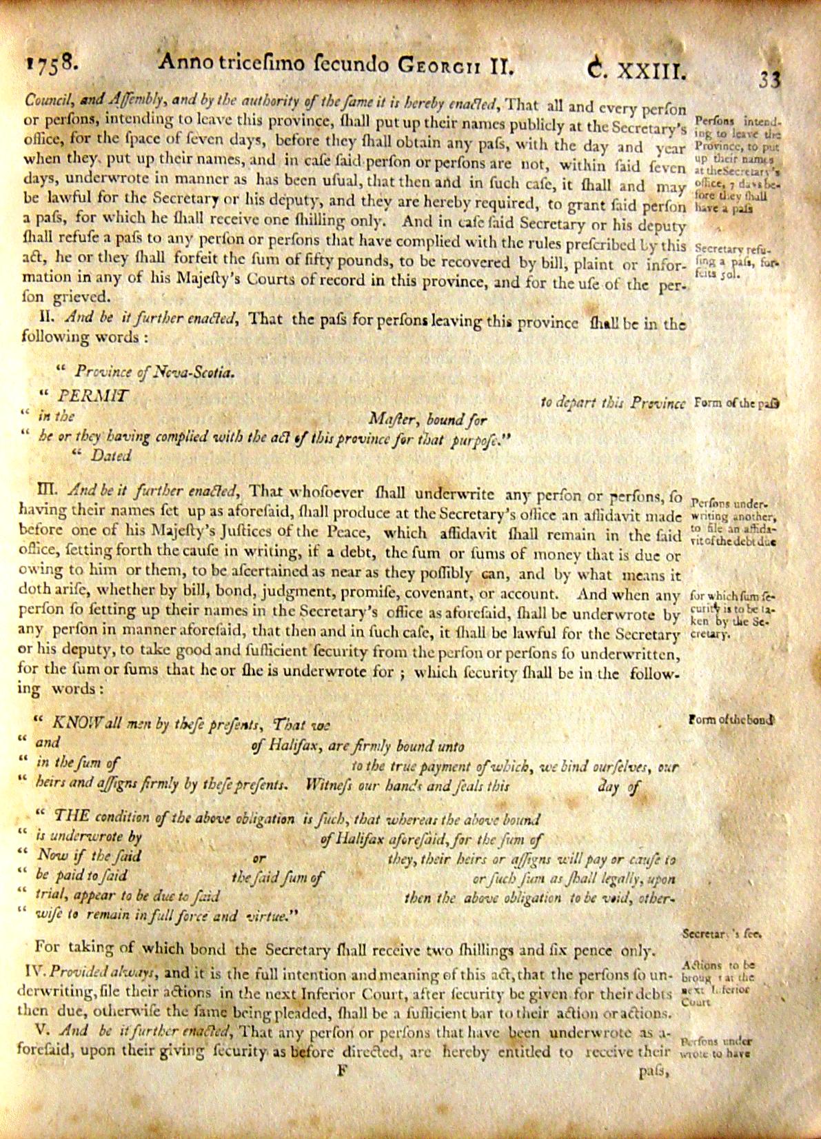 Page 33, Statutes of Nova Scotia, 1805, R.J. Uniacke