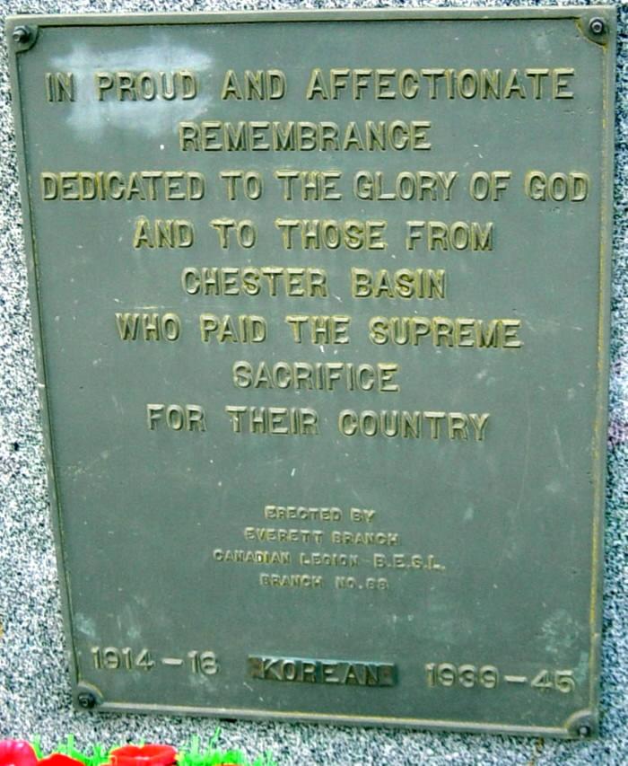 War memorial monument, Chester Basin