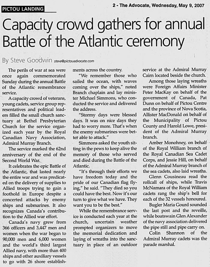 page 2, Pictou Advocate, 9 May 2007