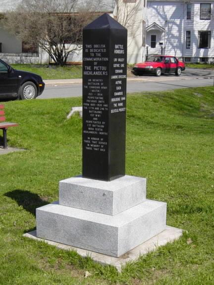 New Glasgow: Pictou Highlanders obelisk, looking north-west