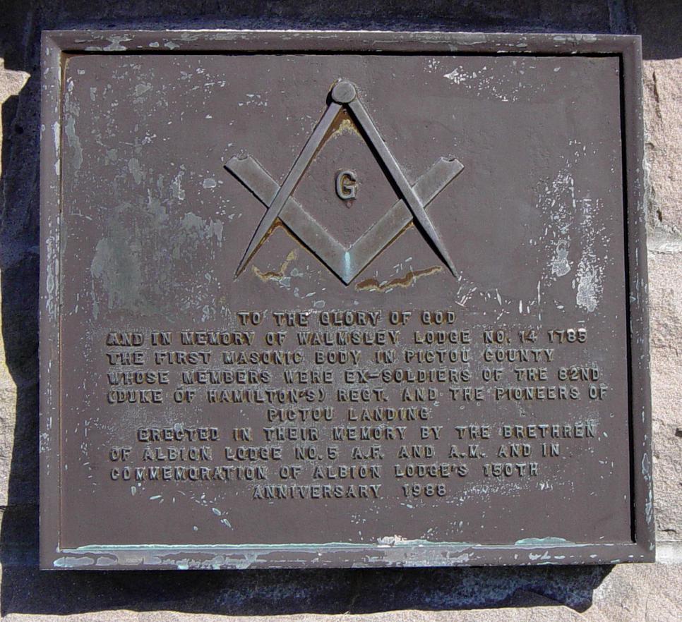 Nova Scotia, Pictou Landing: Walmsley Lodge #14 monument