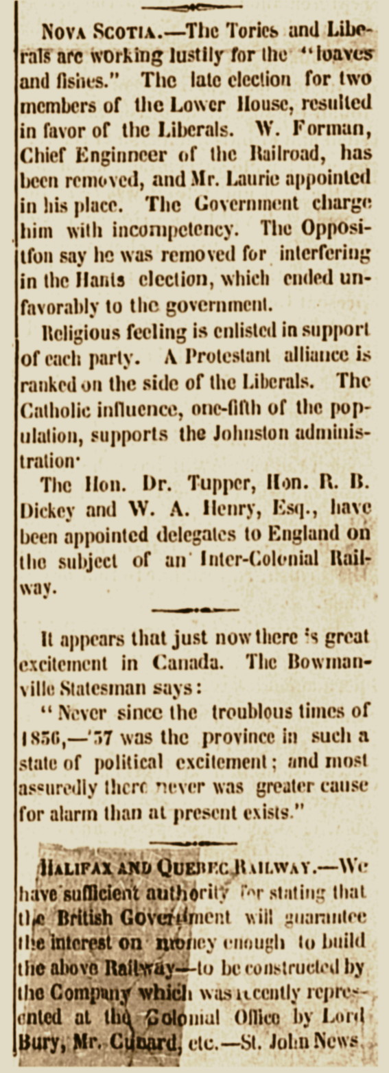 Clipping from the front page of the first issue of the British Colonist, 11 December 1858