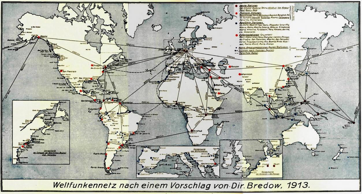 Map of Germany's world-wide wireless communications system 1913