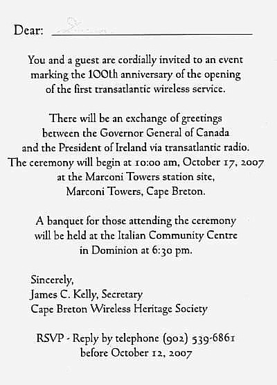 Marconi Transatlantic Wireless Telegraph service, Celebration of 100th Anniversary, 17 Oct 2007