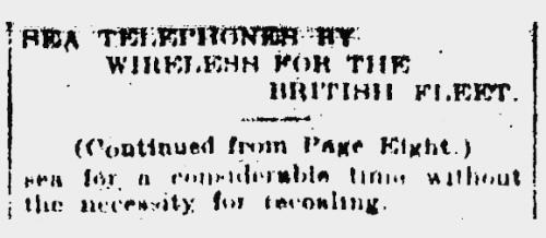 Sea Telephones by Wireless for British Fleet, 30 October 1907, page 9