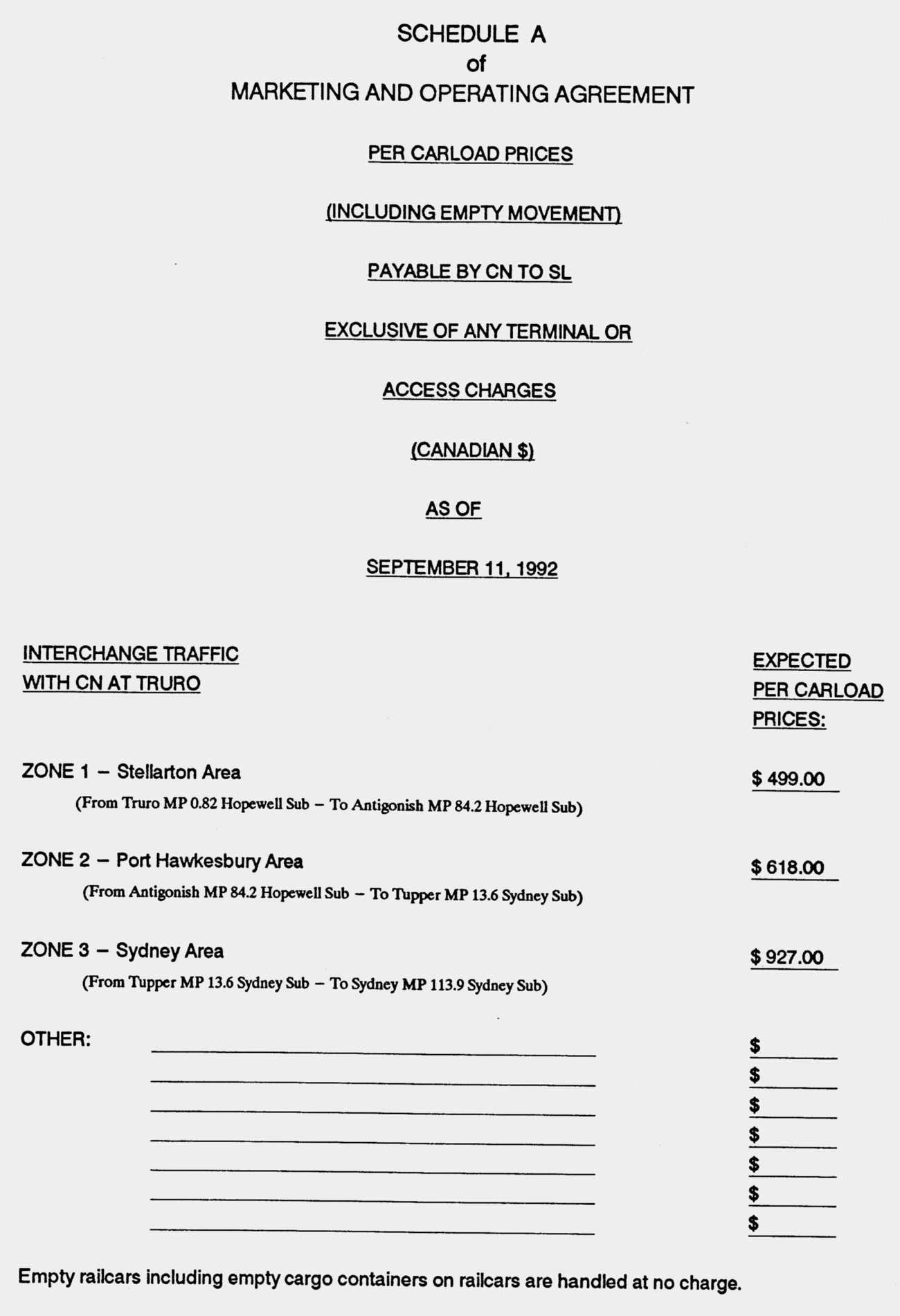 CB&CNSR, Interchange Rates at Truro, September 1992