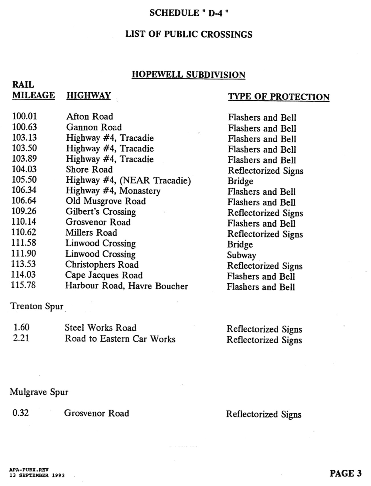 CB&CNSR, Public Crossings, September 1993, page 3 of 7