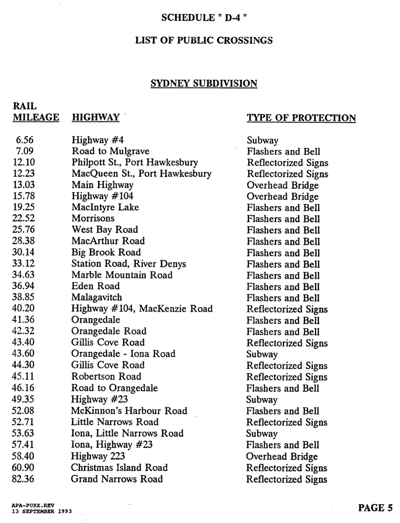 CB&CNSR, Public Crossings, September 1993, page 5 of 7
