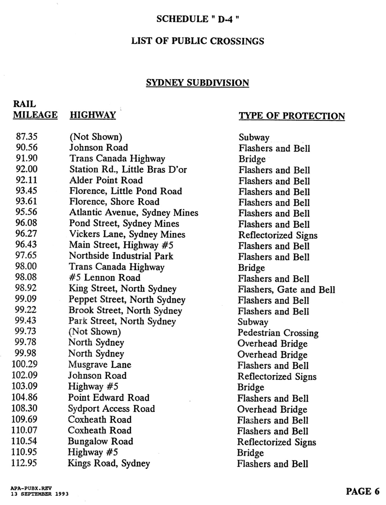 CB&CNSR, Public Crossings, September 1993, page 6 of 7