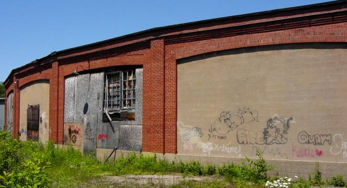 Nova Scotia: Back (west) wall, Dominion Atlantic Railway roundhouse at Kentville