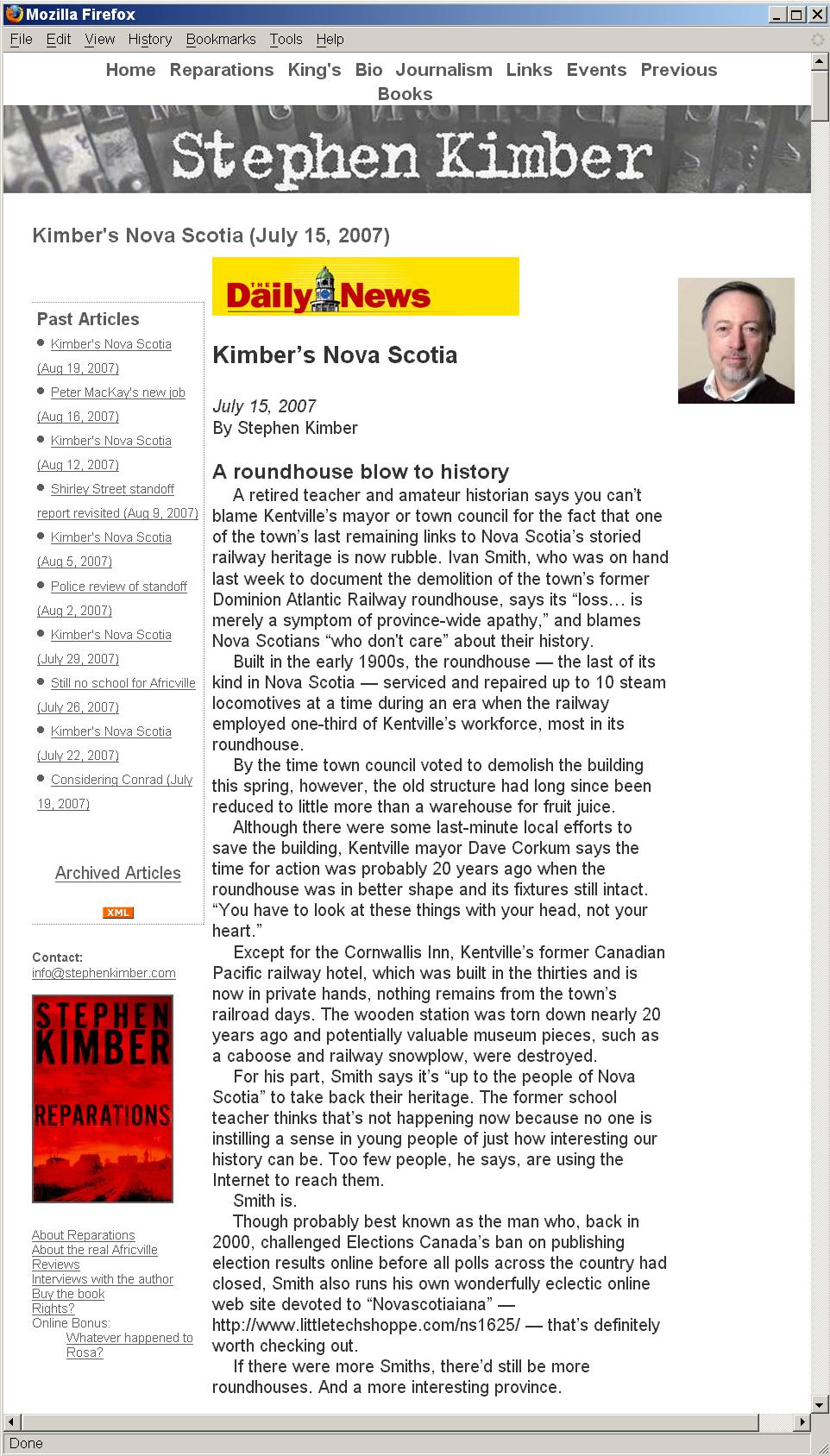 Stephen Kimber's comment on the Roundhouse demolition, 15 July 2007