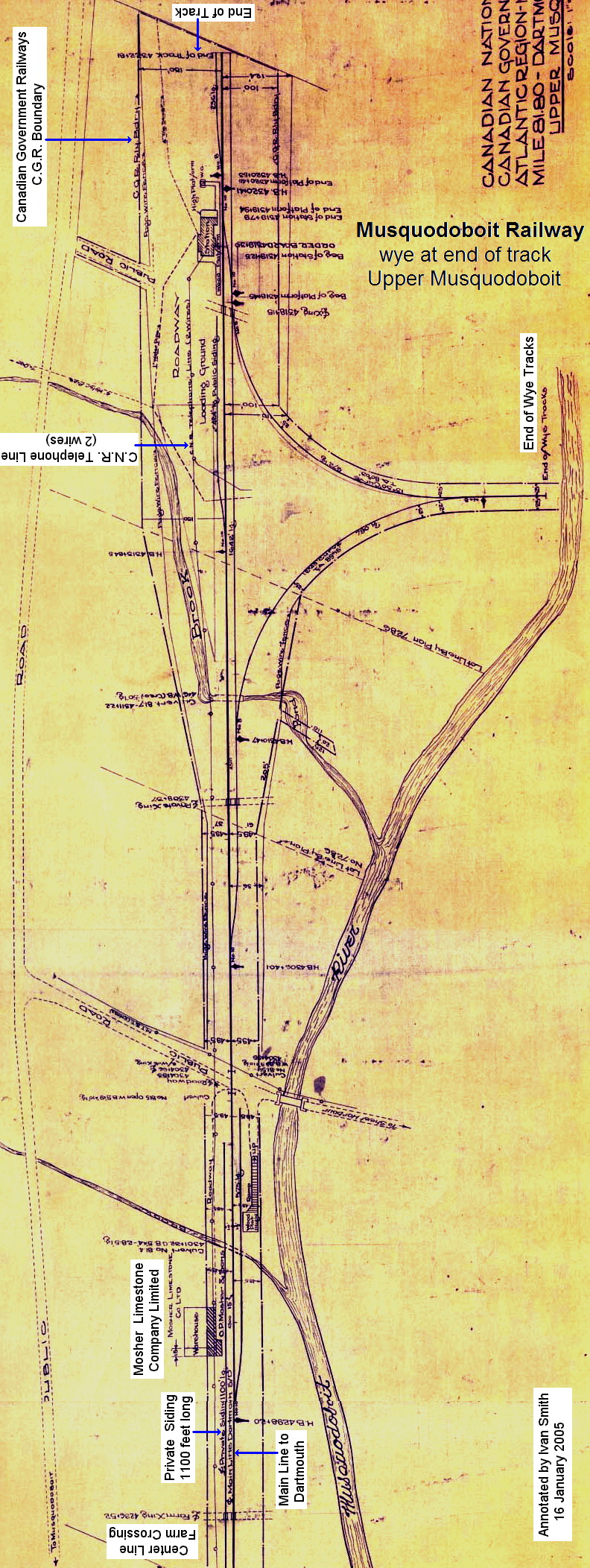 Track layout at Upper Musquodoboit (showing the wye at end of track)