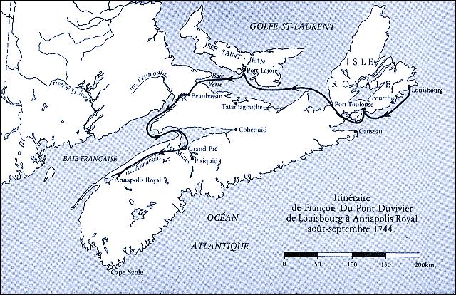 Duvivier's route to Annapolis, 1744