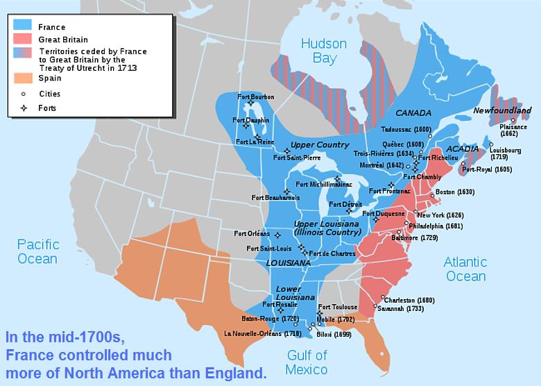 Eurpoean colonies in North America in the late 1740s and early 1750s