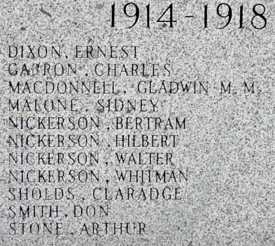 Woods Harbour: war memorial left side panel, WW1