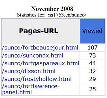 Sunbury County monuments website: traffic statistics, Nov. 2008