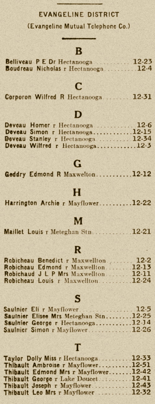 Nova Scotia: Evangeline Mutual Telephone Company directory, 1956