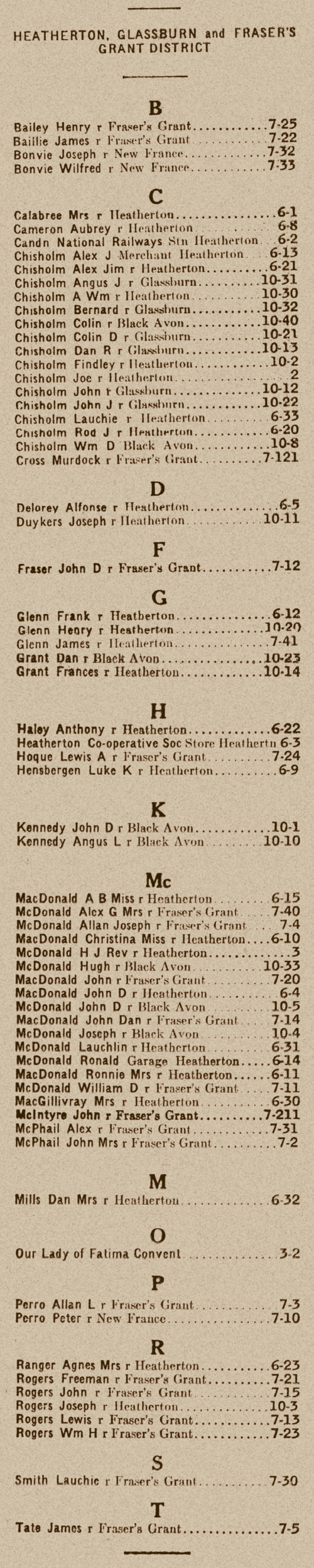 Nova Scotia: Heatherton Mutual Telephone Company directory, 1954