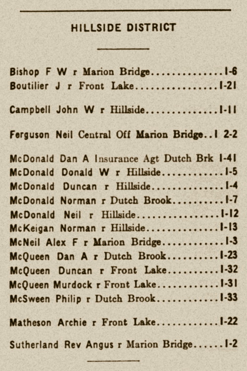 Nova Scotia: Hillside Mutual Telephone Company directory, 1928