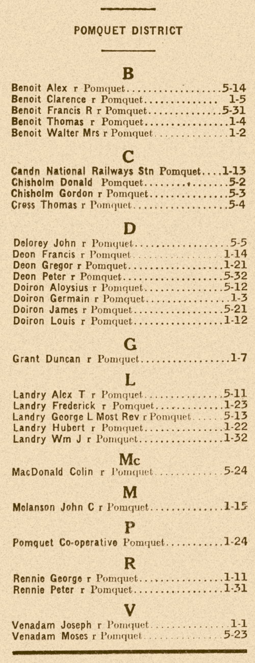 Nova Scotia: Pomquet Mutual Telephone Company directory, 1954