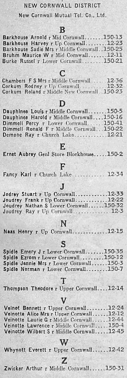 Nova Scotia: New Cornwall Mutual Telephone Company directory, 1956