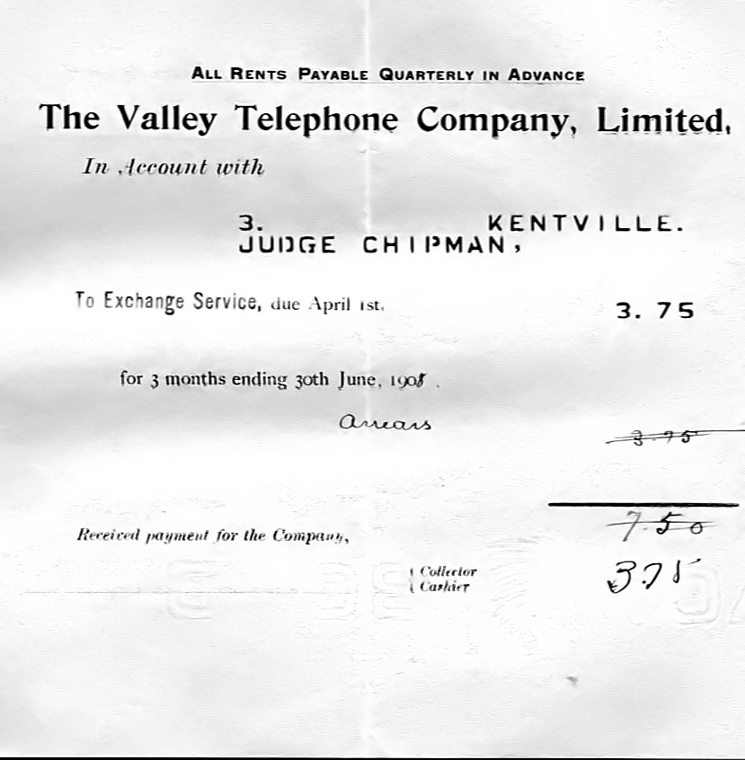 Nova Scotia: Valley Telephone Company bill, 1908