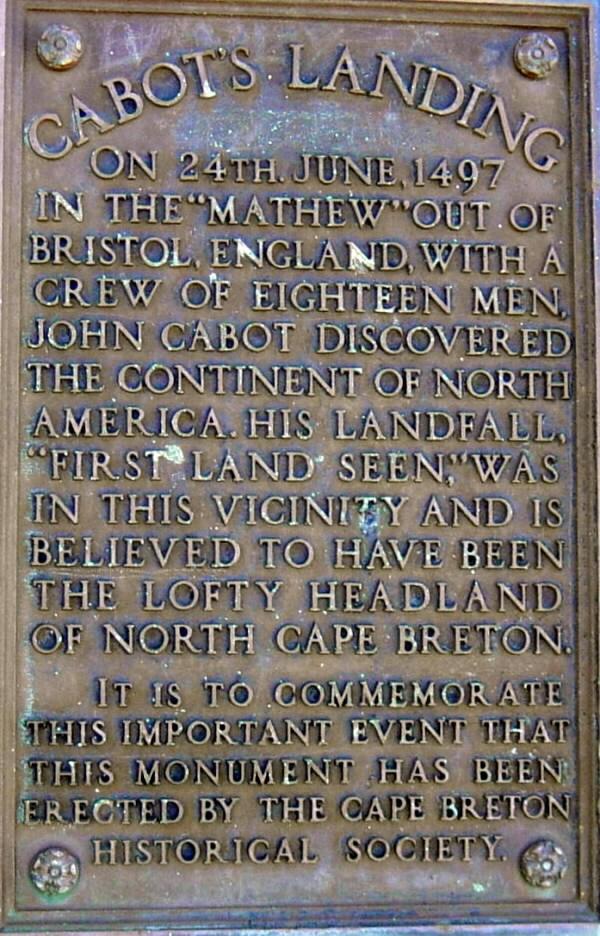 Plaque: John Cabot 1497