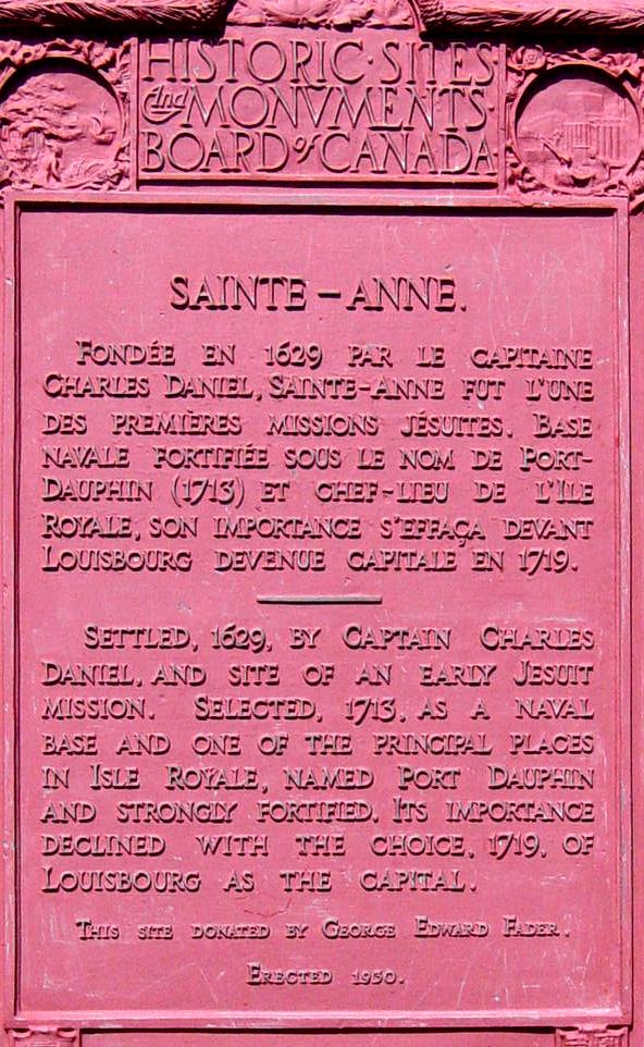 Port Dauphin Naval Base plaque, Englishtown, Victoria County, Cape Breton Island Port Dauphin Naval Base 1713-1719